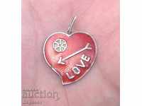 Silver Pendant LOVE Heart with Enamel