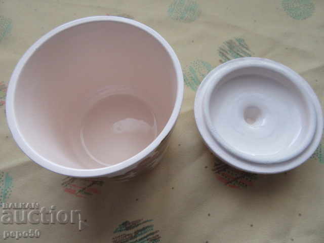 SUGAR BOWL WHITE CERAMIC FROM THE SOCIALIST ERA - 10 x 8 cm /without the lid/ with price 4.00 BGN | € 2.05 SUGAR BOWL WHITE CERAMIC FROM THE SOCIALIST ERA - 10 x 8 cm /without the lid/ with price 4.00 BGN | € 2.05