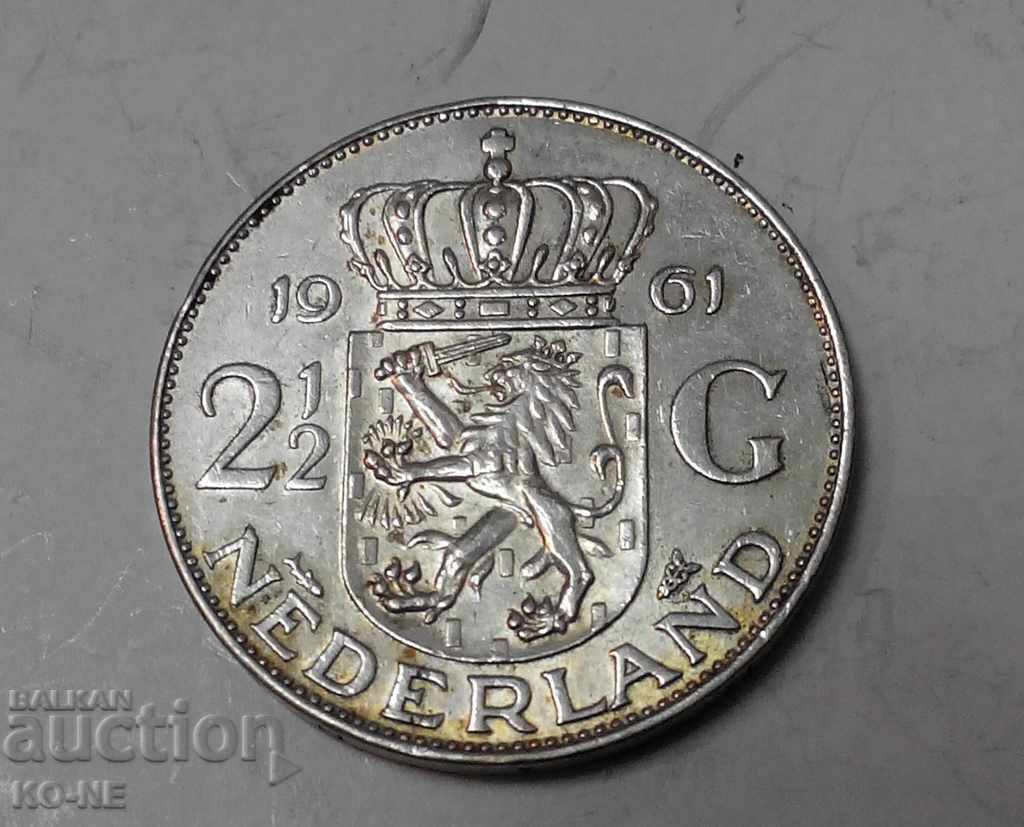 Silver coin 2.5 guilders 1961 Netherlands - 5 Silver coin 2.5 guilders 1961 Netherlands - 5