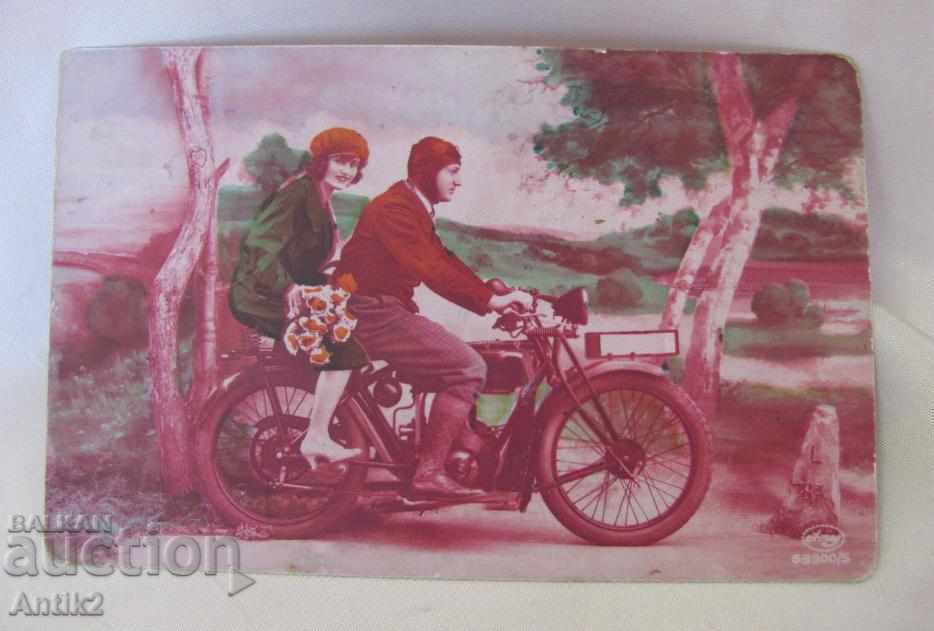 Carte postală de 1929 ani - Motocicletă