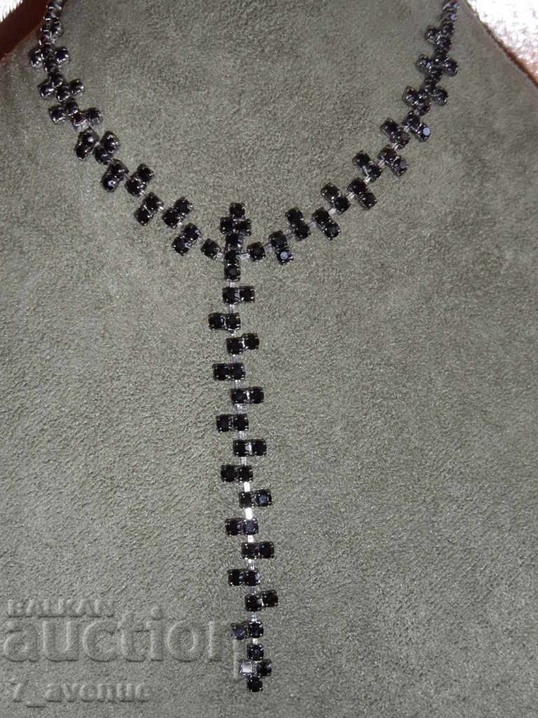 WHITE / CROSS pendant 8cm, black stones