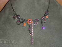 NECKLACE with 2 crosses, flowers, stones 38cm