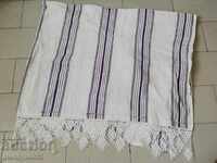 Vintage hand woven bed sheet with lace border