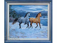 Winter landscape with horses, picture