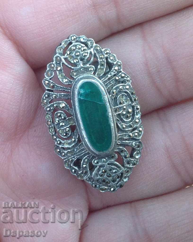 Silver Green and Pendant with Green Enamel