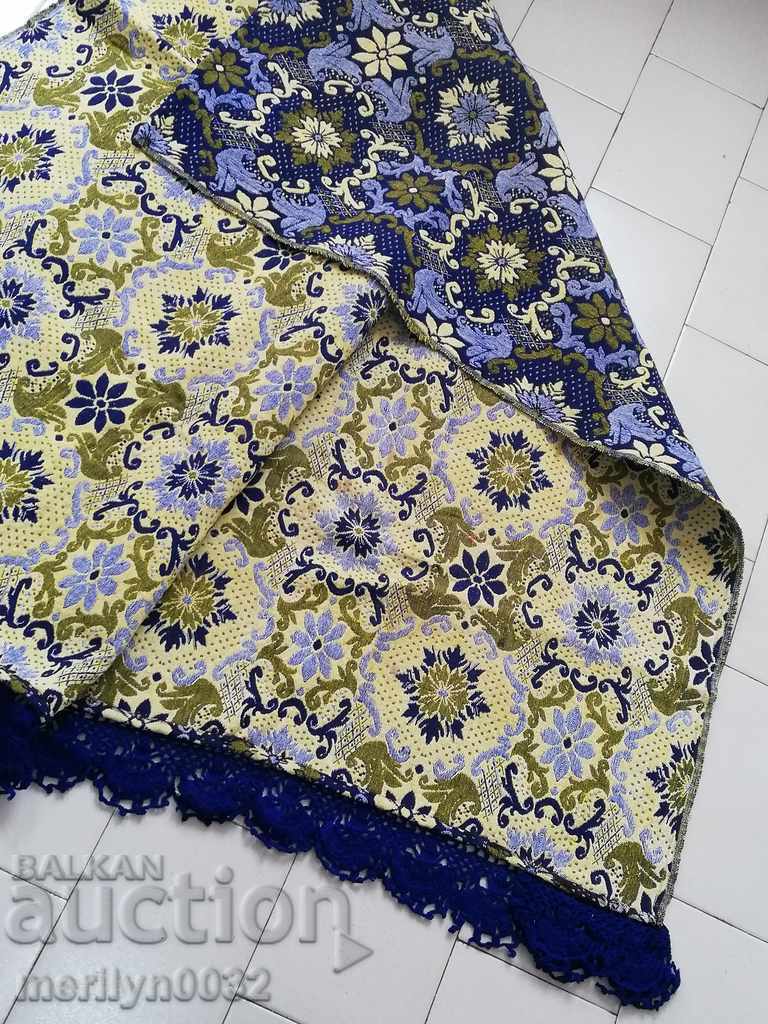 Old blue double-sided Coverlet tablecloth patterned rug - 7 Old blue double-sided Coverlet tablecloth patterned rug - 7
