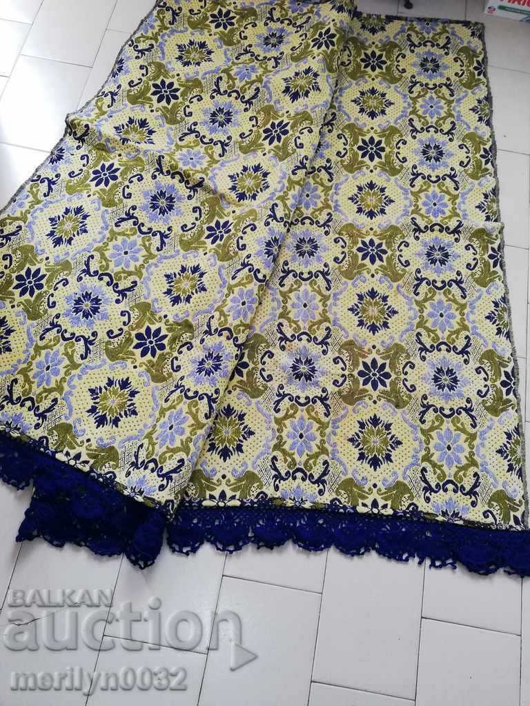 Old blue double-sided Coverlet tablecloth patterned rug Old blue double-sided Coverlet tablecloth patterned rug