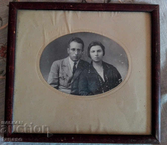 Old photo in a frame with glass