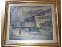 Vladimir Rilski-peisaj-desen cu creta-semnat-foarte mare!