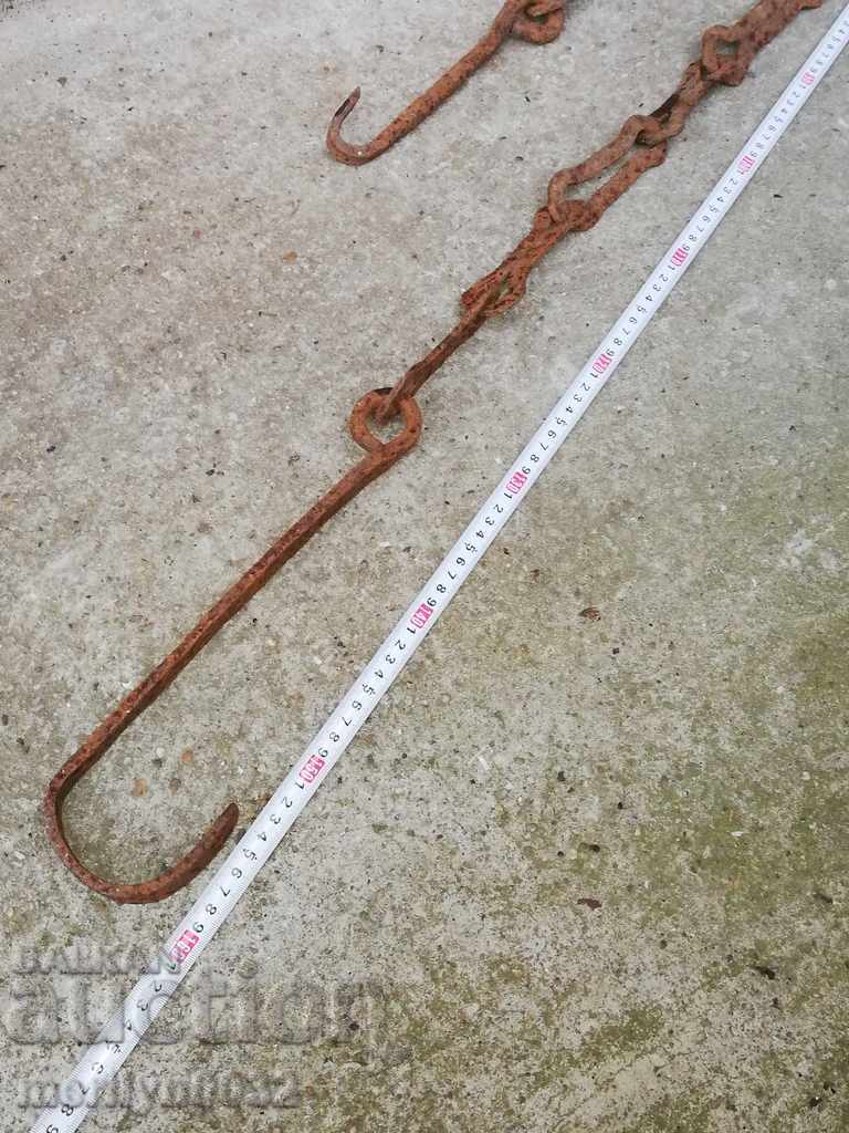 Old forged chain with hook, hearth for hearth chain hook - 5