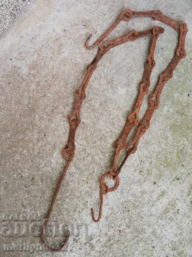 Old forged chain with hook, hearth for hearth chain hook - 6