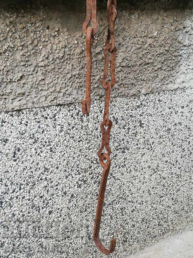 Old forged chain with hook, hearth for hearth chain hook - 7
