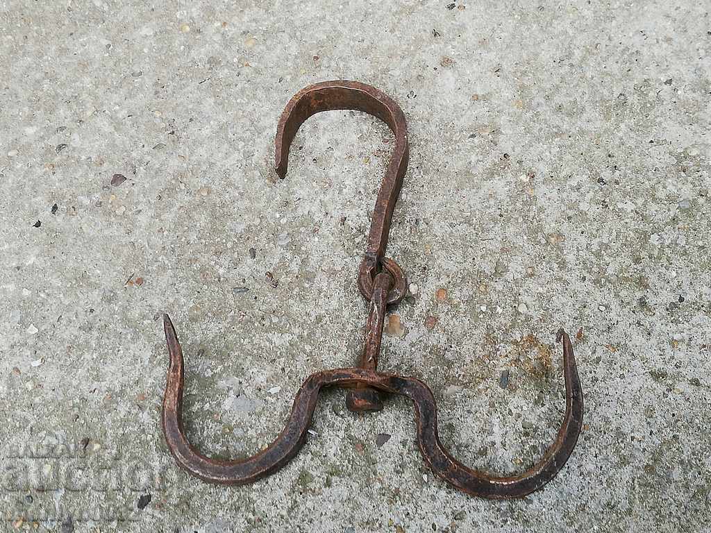 An old forged scraping hook, double twin - 7 An old forged scraping hook, double twin - 7