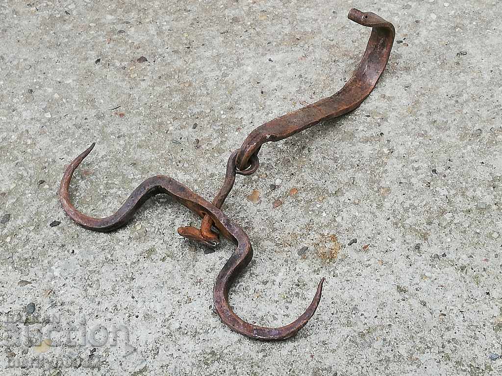 An old forged scraping hook, double twin - 5 An old forged scraping hook, double twin - 5