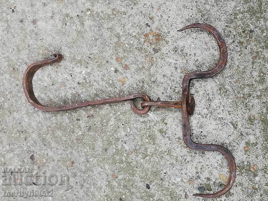 An old forged scraping hook, double twin - 7 An old forged scraping hook, double twin - 7