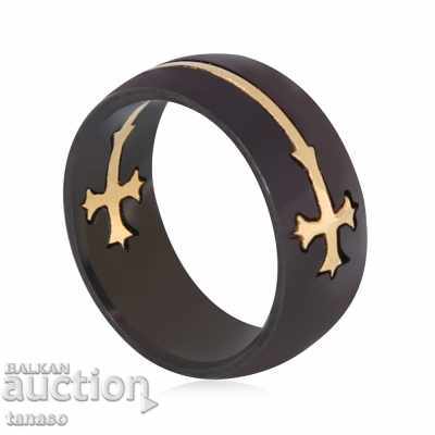 Κομψό δαχτυλίδι, μαύρο δαχτυλίδι με σταυρό με τιμή 10.00 BGN | € 5.11 Κομψό δαχτυλίδι, μαύρο δαχτυλίδι με σταυρό με τιμή 10.00 BGN | € 5.11