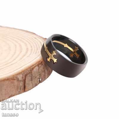 Δημοπρασία Κομψό δαχτυλίδι, μαύρο δαχτυλίδι με σταυρό Δημοπρασία Κομψό δαχτυλίδι, μαύρο δαχτυλίδι με σταυρό