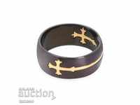 Stylish ring, black ring with cross