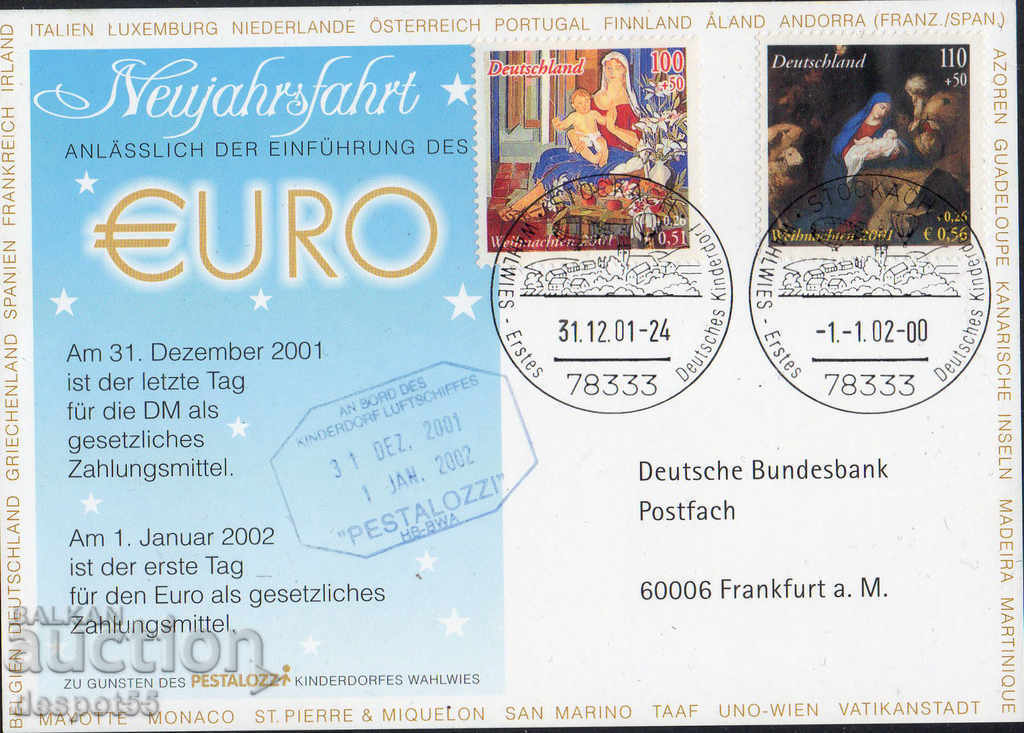2001. Германия. Плик "Първи ден" - Въвеждане на еврото.