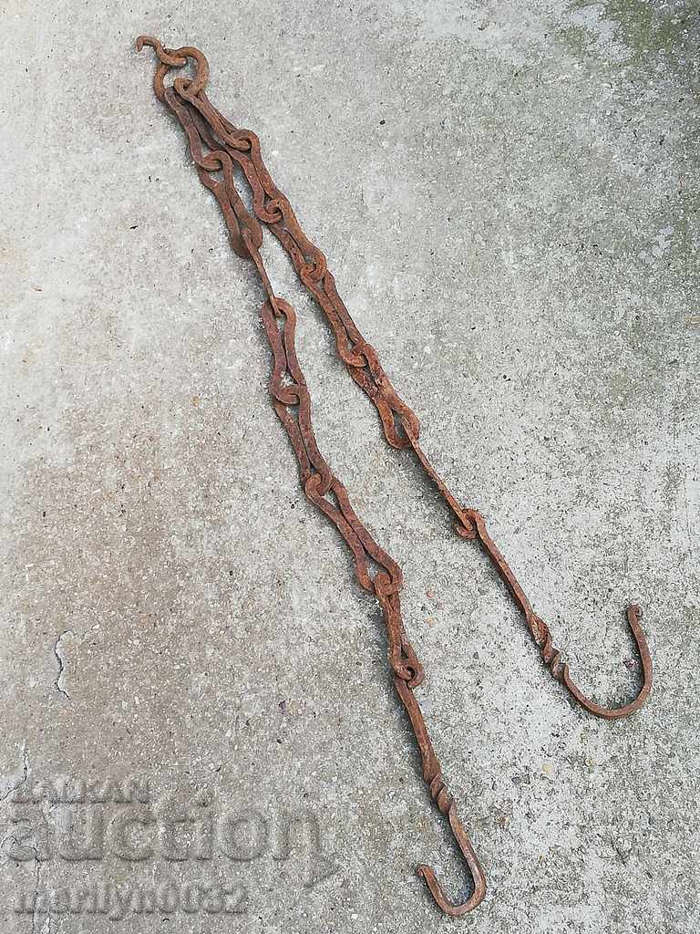 Old forged chain with hook, hearth for hearth chain hook - 5 Old forged chain with hook, hearth for hearth chain hook - 5