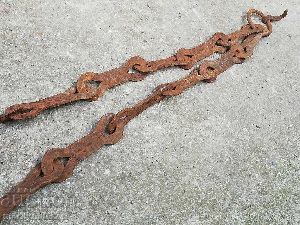 Auction Old forged chain with hook, hearth for hearth chain hook Auction Old forged chain with hook, hearth for hearth chain hook
