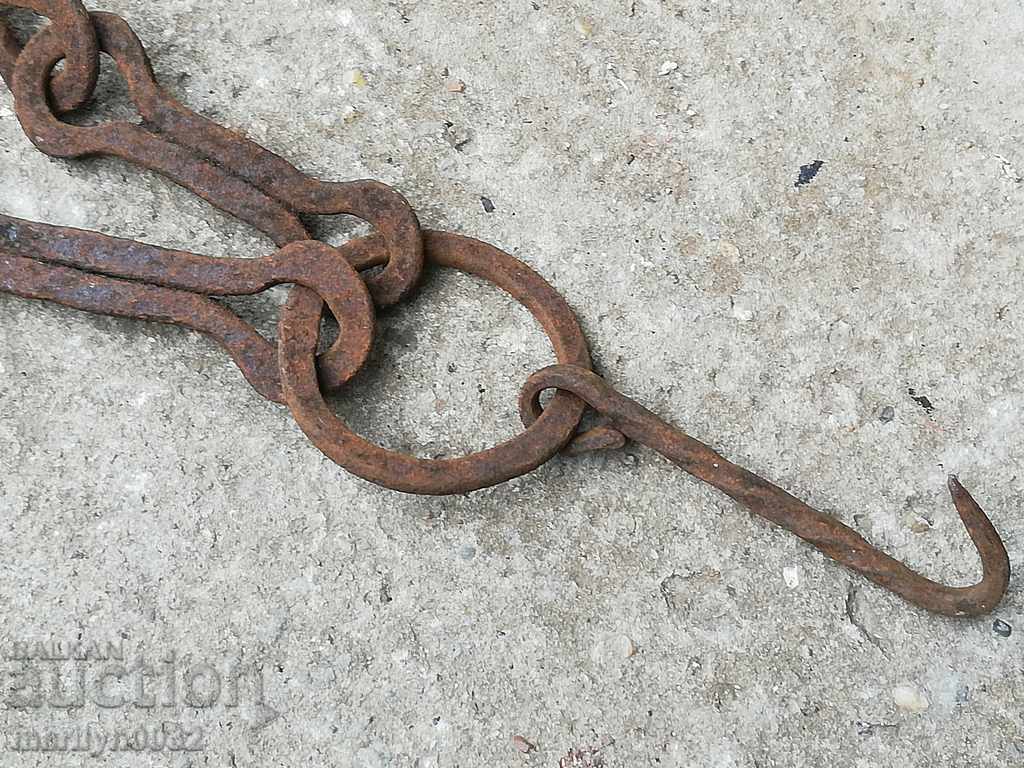 Old forged chain with hook, hearth for hearth chain hook - 5