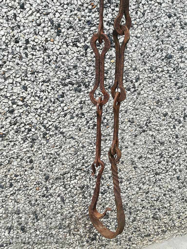 Old forged chain with hook, hearth for hearth chain hook - 6