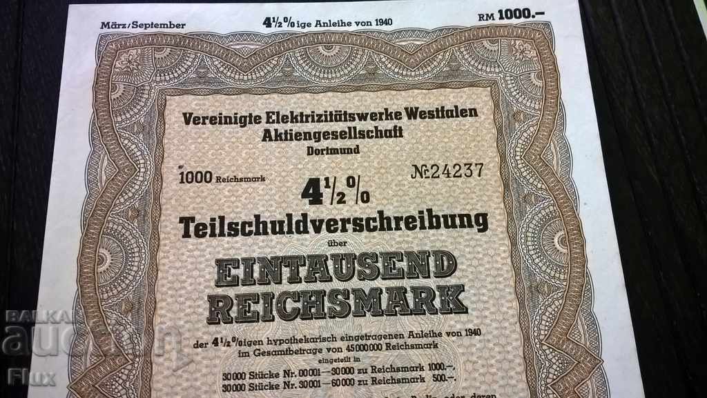 Bond 1000 μάρκες Reich Μεσημεριανό. Σταθμούς ηλεκτροπαραγωγής της Βεστφαλίας με τιμή 20.00 BGN | € 10.23 Bond 1000 μάρκες Reich Μεσημεριανό. Σταθμούς ηλεκτροπαραγωγής της Βεστφαλίας με τιμή 20.00 BGN | € 10.23