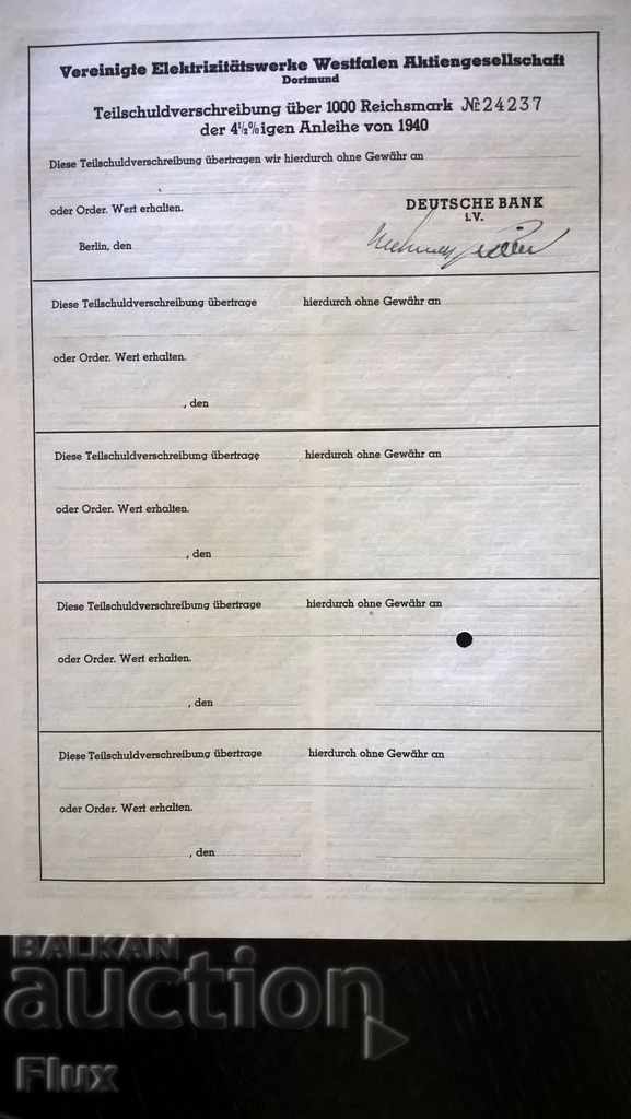 Bond 1000 μάρκες Reich Μεσημεριανό. Σταθμούς ηλεκτροπαραγωγής της Βεστφαλίας - 6 Bond 1000 μάρκες Reich Μεσημεριανό. Σταθμούς ηλεκτροπαραγωγής της Βεστφαλίας - 6