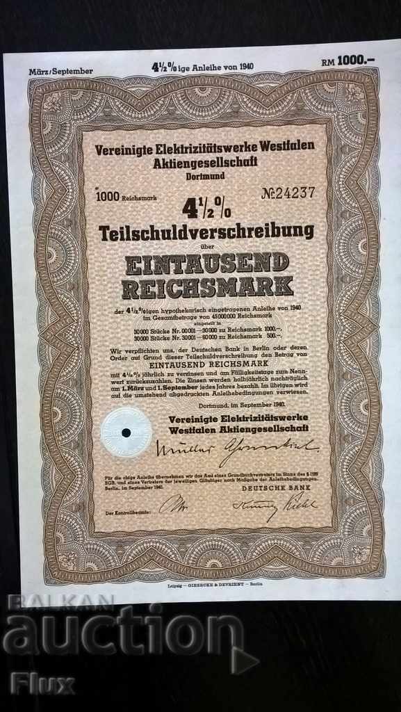 obligațiuni | 1000 Reich Brands Amiază. Centralele electrice din Westphalia