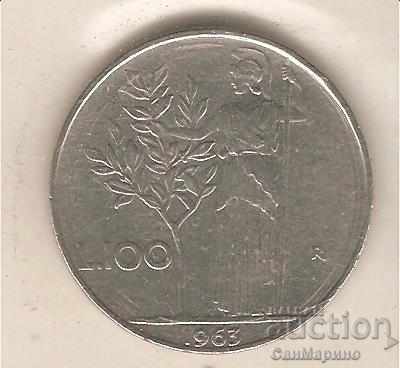 +Италия  100  лири  1963 г.