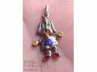 Silver Pendant Man Dog with Moving Feet and Enamel