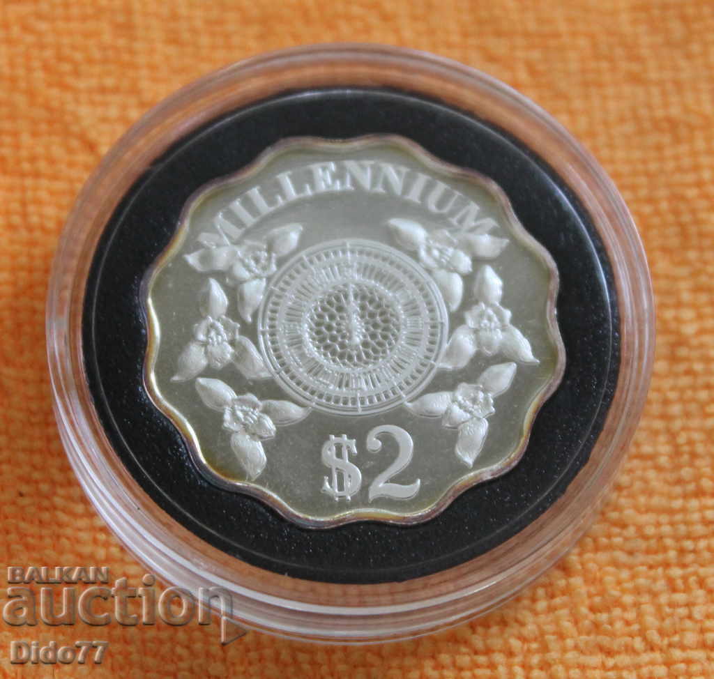 1999-2000- $ 2, Insulele Cayman, rare, de argint