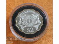 1999 - 2000 г.- 2$ долара, Кайманови острови, рядка, сребро