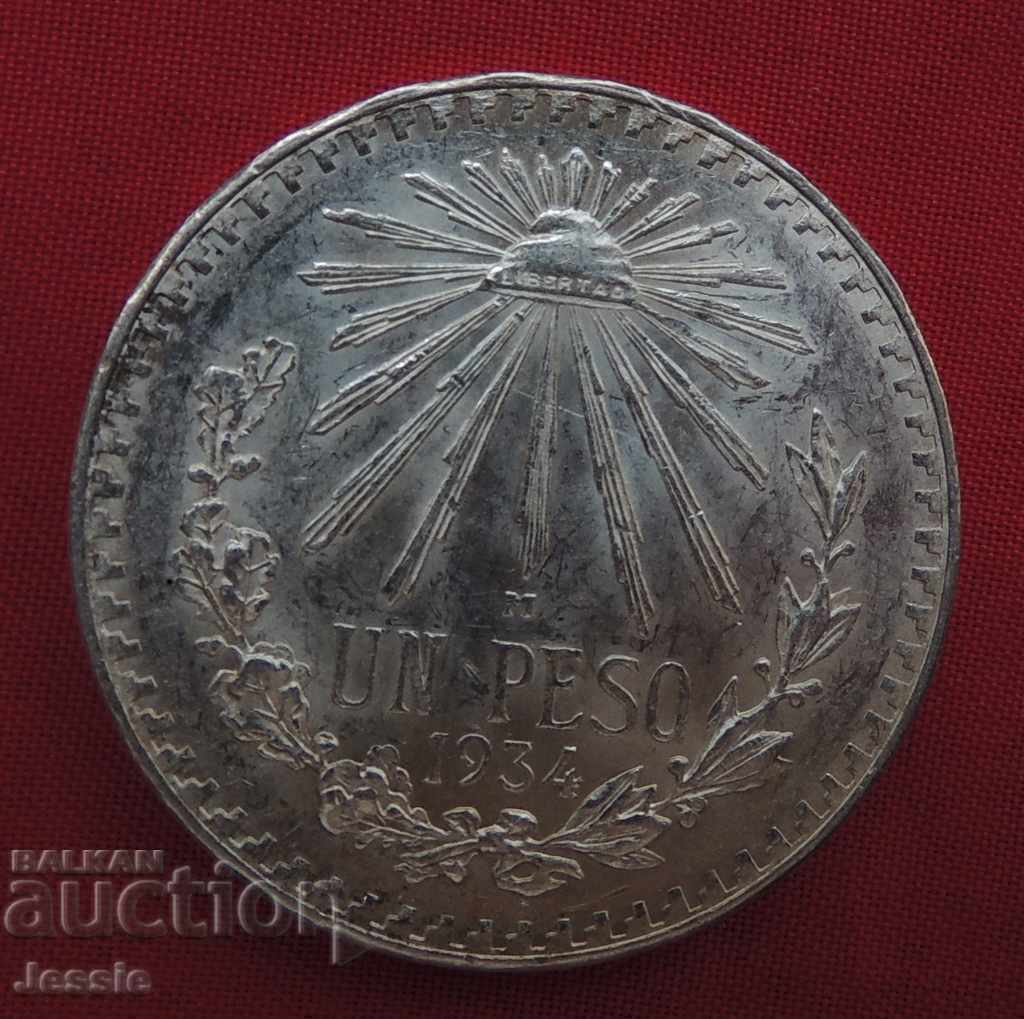 1 peso 1934 Mexico silver- QUALITY -ORIGINAL -