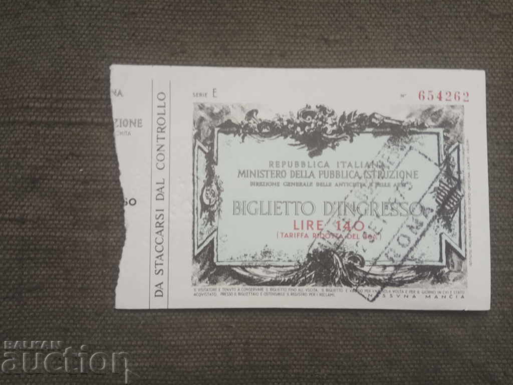 140 Lira Ticket for an Italian Museum