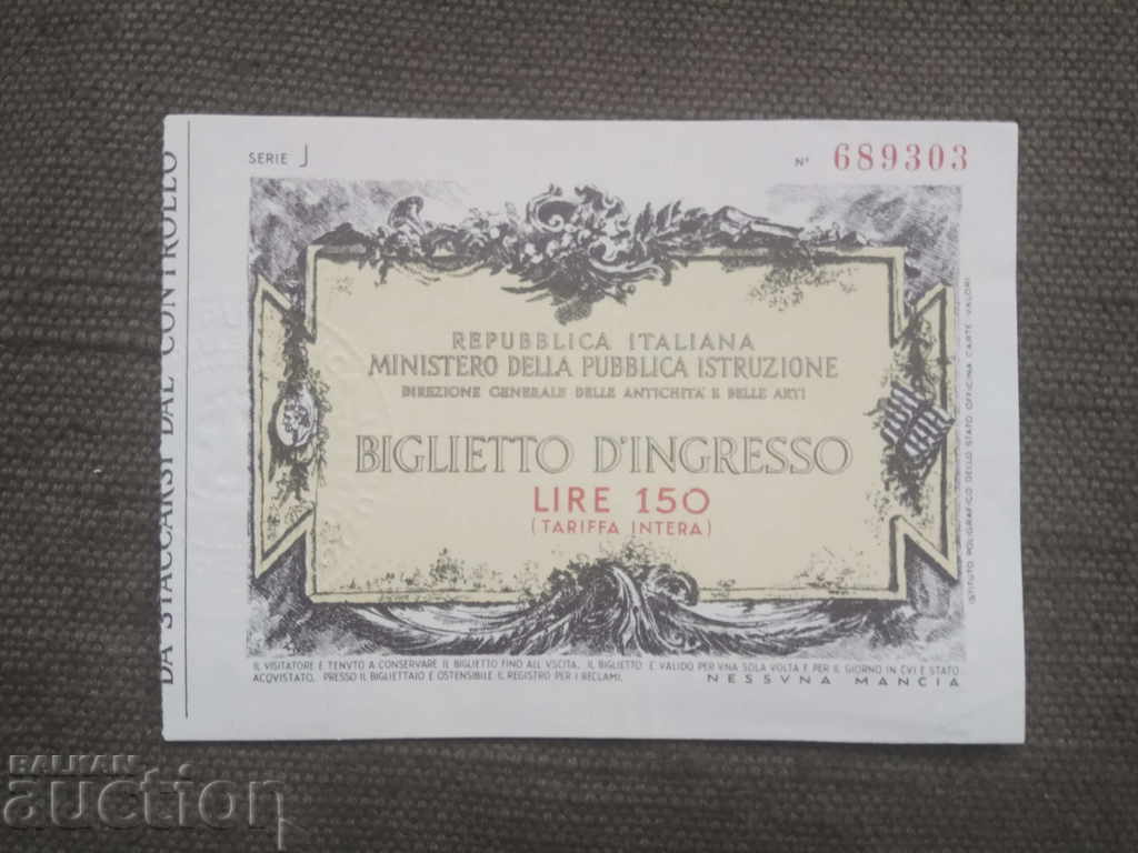 150 Lira Ticket for Italian Museum
