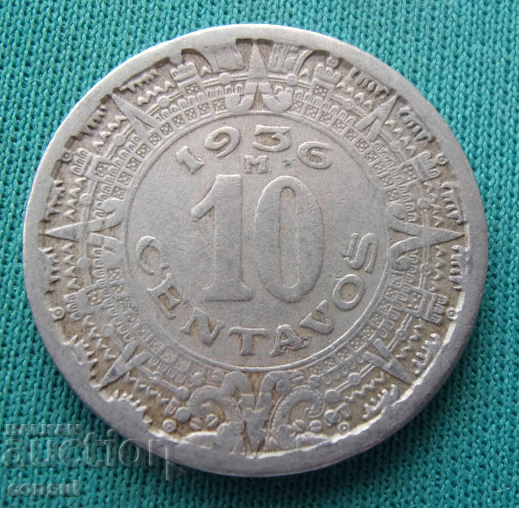 Mexico 10 Cents 1936 Rare