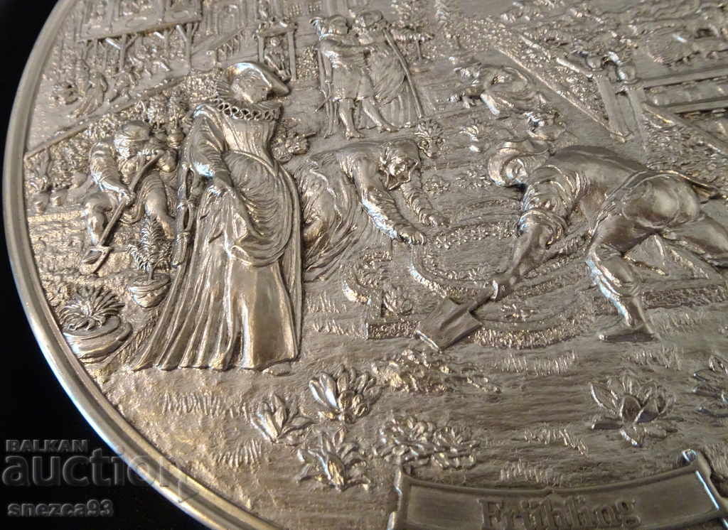 Auction WMF embossed panel, pewter painting Spring. Auction WMF embossed panel, pewter painting Spring.