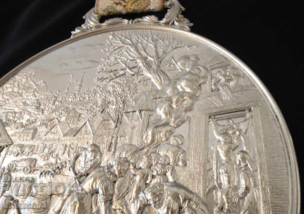 Auction WMF embossed panel, pewter painting Autumn. Auction WMF embossed panel, pewter painting Autumn.