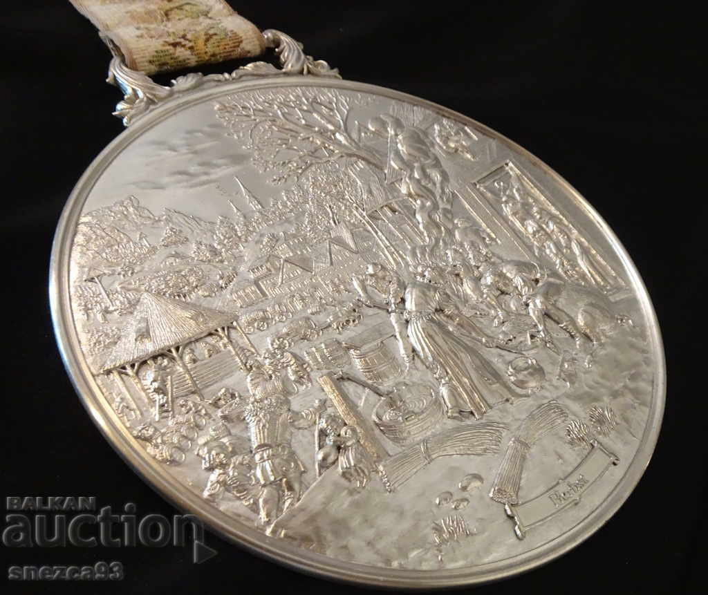 WMF embossed panel, pewter painting Autumn. - 5 WMF embossed panel, pewter painting Autumn. - 5