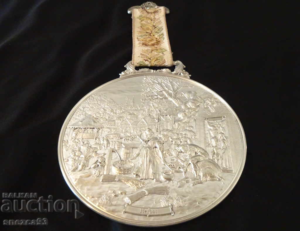 WMF embossed panel, pewter painting Autumn. - 6 WMF embossed panel, pewter painting Autumn. - 6