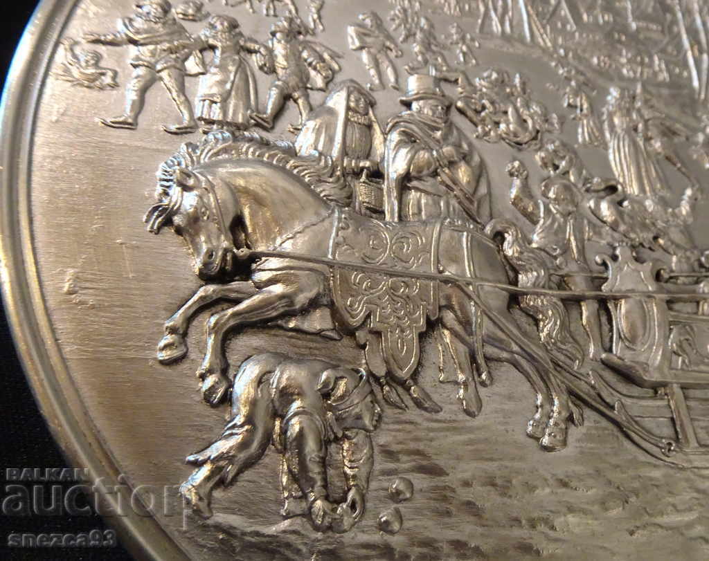 Auction WMF embossed panel, tin painting Winter. Auction WMF embossed panel, tin painting Winter.