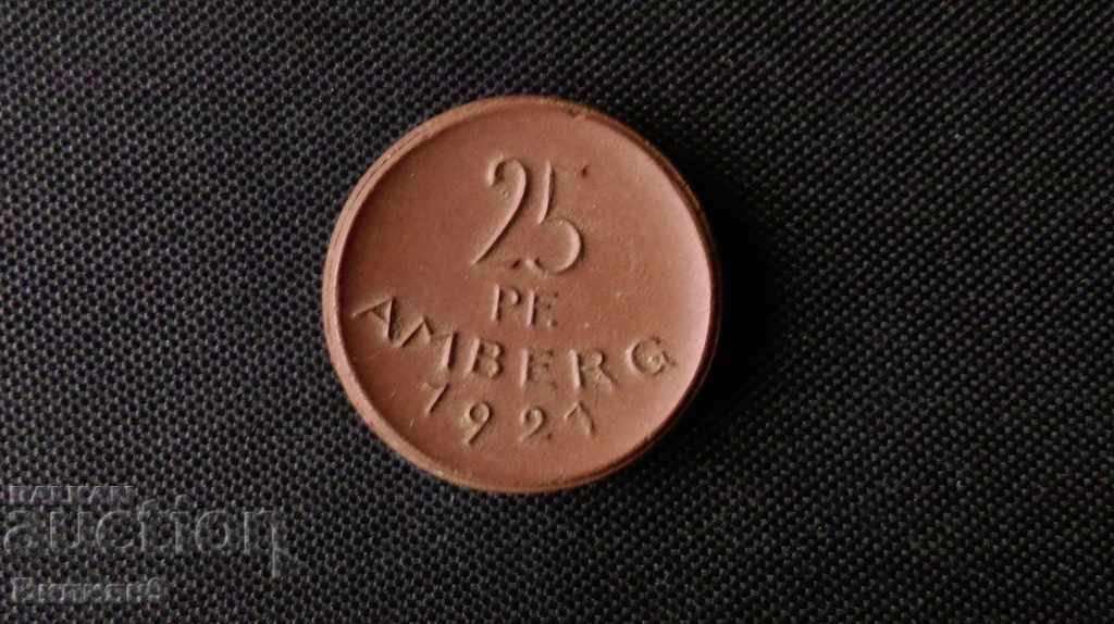 25 pfennig 1921 Γερμανία - Amberg Porcelanova
