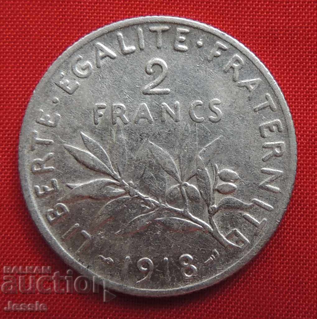 2 Francs 1918 France silver -QUALITY--