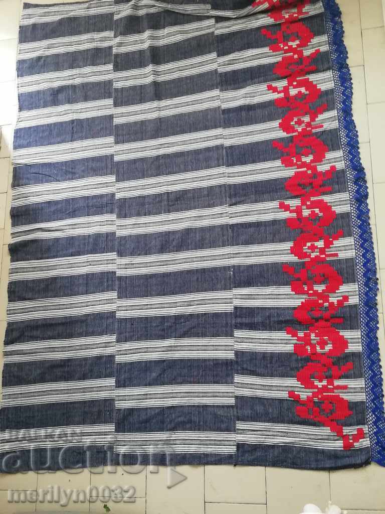 Old handwoven bed sheet with lace border embroidery Old handwoven bed sheet with lace border embroidery