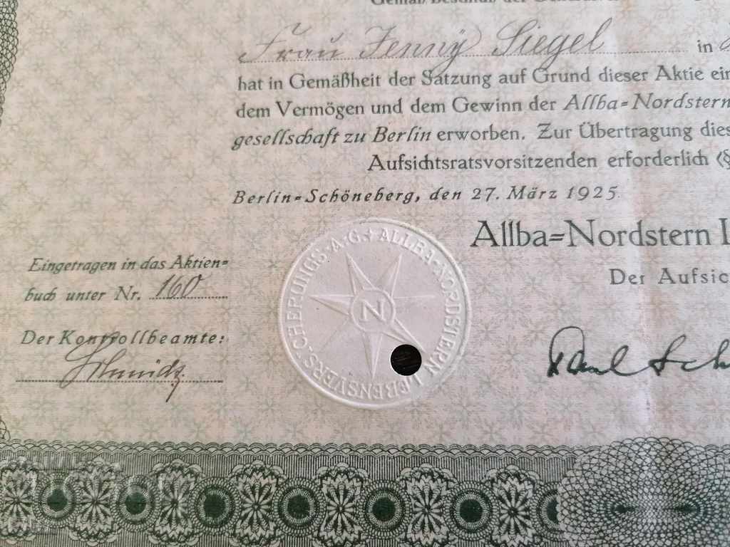 Auction Action | Alba-Nordstern Lebensversicherungs | 1925 Auction Action | Alba-Nordstern Lebensversicherungs | 1925