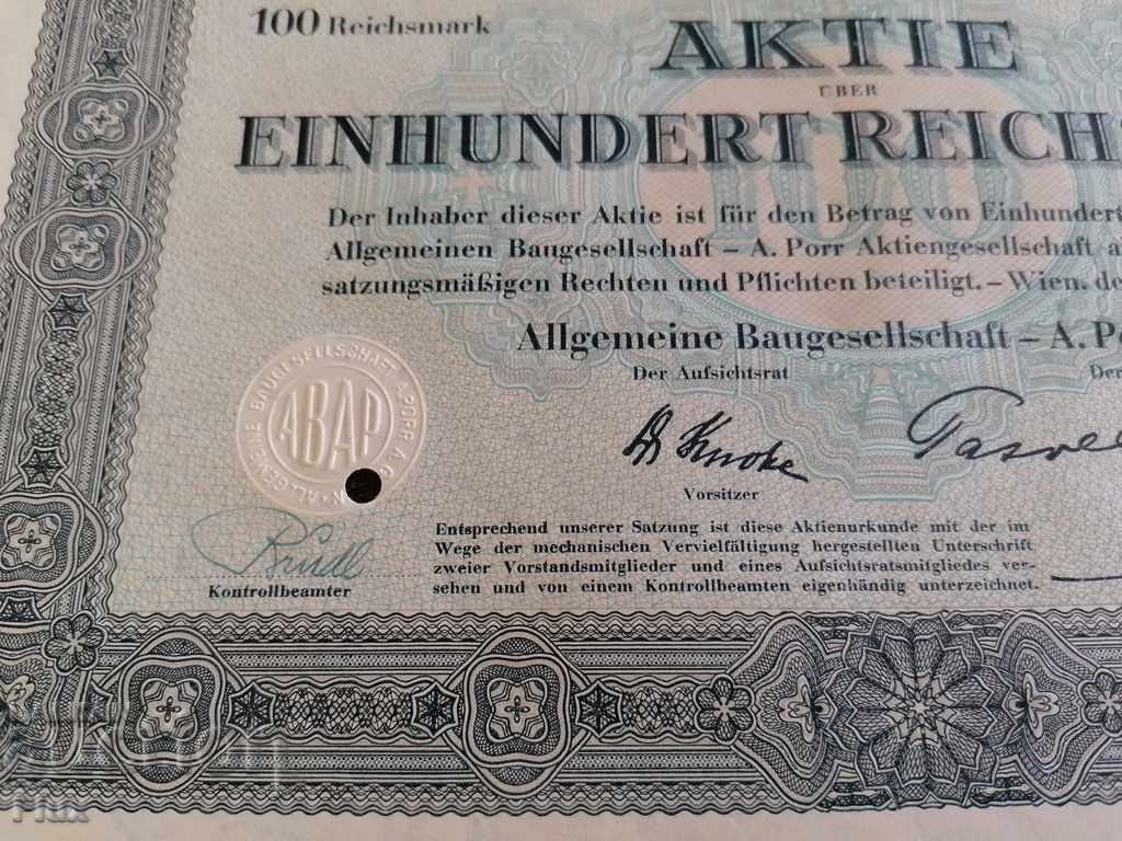 Licitație Acțiune | 100 Reich Marks Allgemeine Baugesellschaft | 1939.