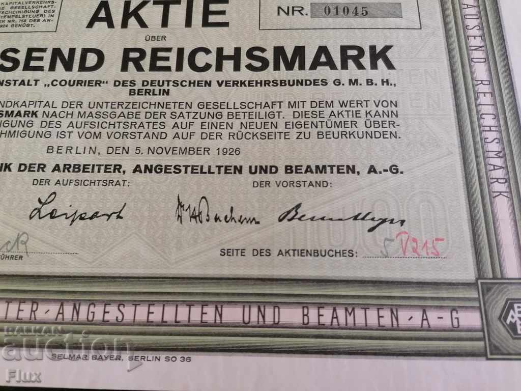 Auction  Action | 1000 Reich Brands Bank Der Arbeiter | 1926