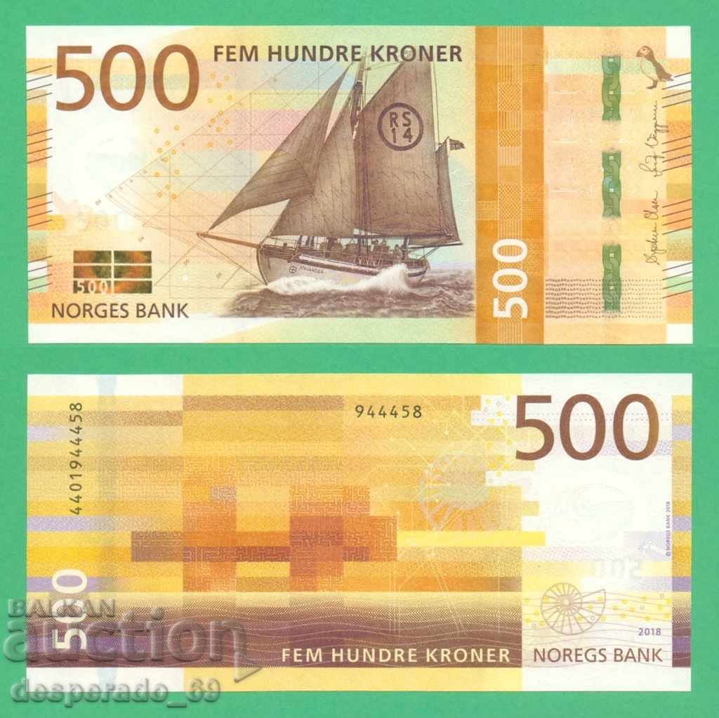 (¯`'•.¸ NORWAY 500 kroner 2018 UNC- ¸.•'´¯)